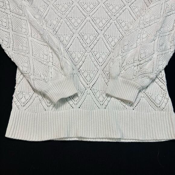 Loft Womens Open Knit Balloon Sleeve Crew Neck Pullover Sweater Size Small - Picture 4 of 7